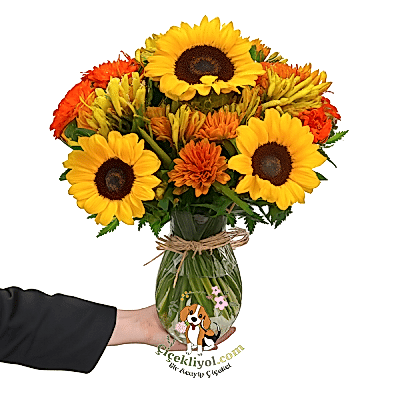Vazoda Günebakan Aranjman Çiçeği 