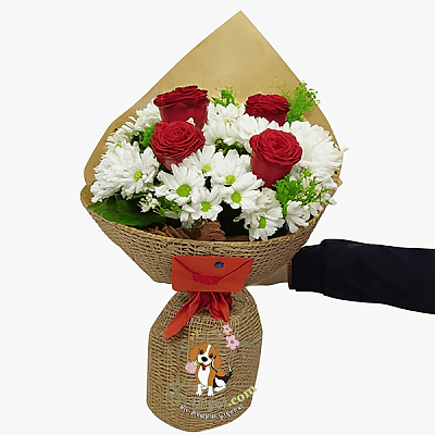 4 Gül Papatya Buketi 